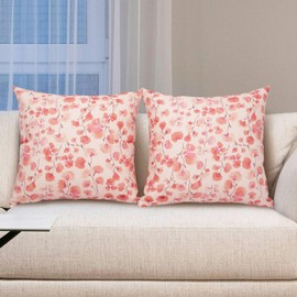 Betadistor Cushion Cover Pink Flowers Decorations Lovers Floral Gifts for Women Her Valentine's Day Decor Home Throw Pillow Case for Garden Livingroom Couch Patio Sofa 18X18 Set 2, Pink, 521-0450