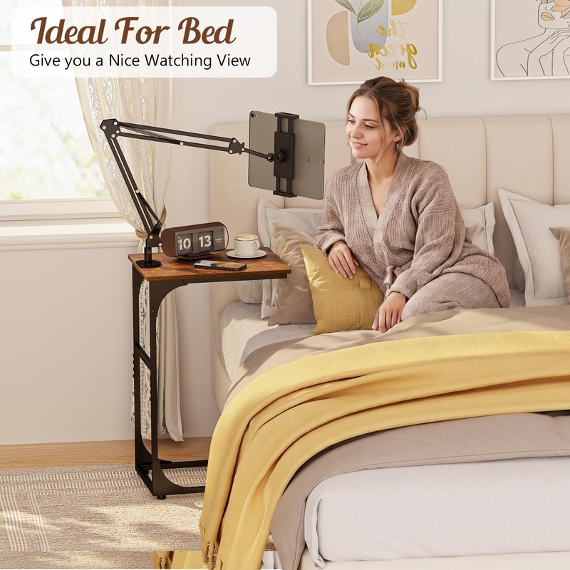 Floor Kindle Phone Tablet Stand with End Table for Overhead