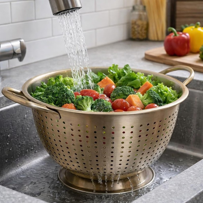 MGE - Stainless Steel Kitchen Colander with Handles and Base