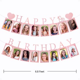 Gemten Happy 19th Birthday Decorations and Supplies for Girls Rose Gold Birthday Photo Banner for Women