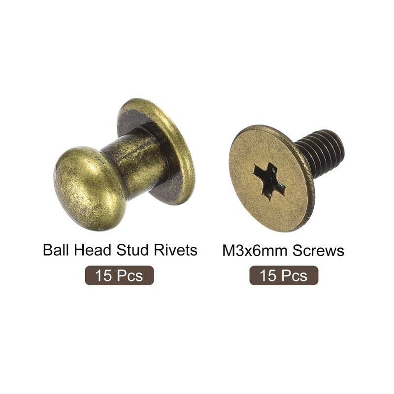 sourcing map 6mm Ball Head Stud Rivets Screw Back, 15Pack