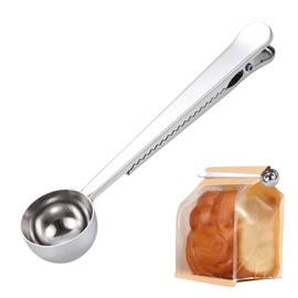 Coffee Scoop with Bag Clip 10g/15ML Stainless Steel Coffee Measuring Spoon for Ground Coffee and Beans Sealing Clip Coffee Measuring Spoon (7-inch, Silver)