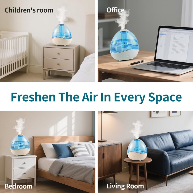 Cool Mist Humidifiers for Bedroom & Large Room (1.5L Water