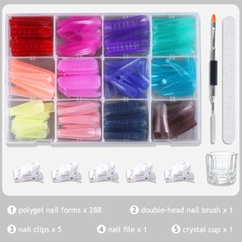 Furtherpretty 288pcs Polygel Nail Forms Kit, 12 Sizes Reusable Dual Forms For Builder Gel Coffin Ballerina Duck Nail Extension Molds with Tools for Home Manicure, Professional Nail Salon Supplies