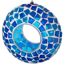 Sunnydaze 6-Inch Round Decorative Fly-Through Hanging Bird Feeder - Blue Mosaic