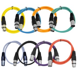 Seismic Audio - SAXLX-2-Multi - 8 Pack of Colored 2 Foot XLR Patch Cables - 2' Mic Cable Cords