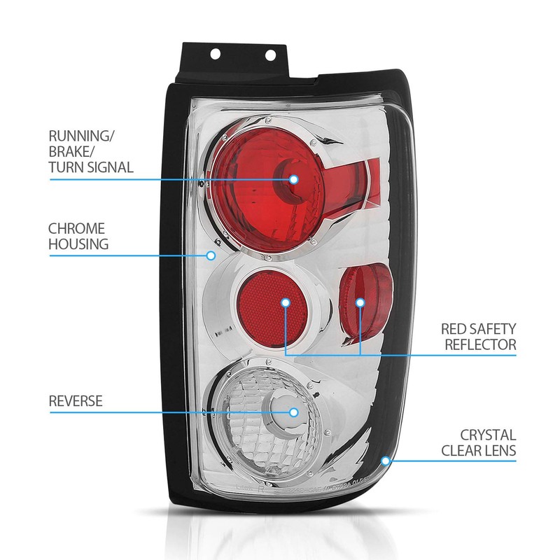 AmeriLite Chrome Replacement Brake Tail Lights Set For 1997-2002 Ford