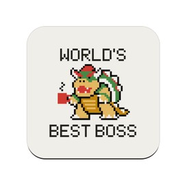Cork Coaster - World's Best Boss Video Games Mascot Parody Villain Retro Gaming 80's - Pack of 6 (95x95mm)