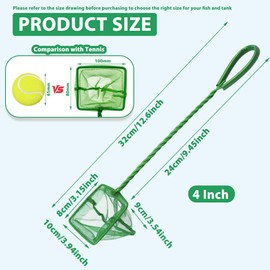 HZXINYI Aquarium Fishing Net - Square Fine Mesh Fish Tank Net with Long Handle for Catching Small Fishes Shrimps or Cleaning Fish Tanks (Green)