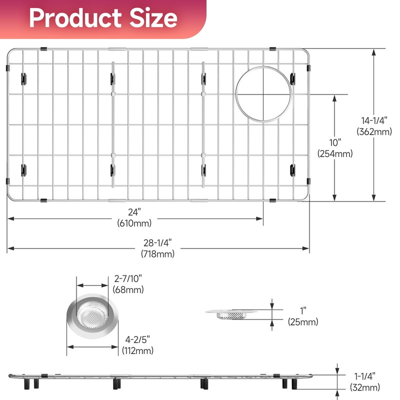 DPZM 28-1/4" x 14-1/4" x 1-1/4" Stainless Steel Sink Rack