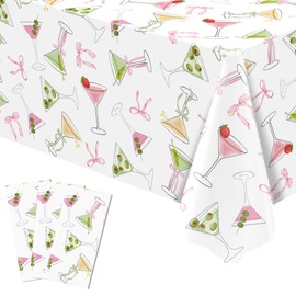 Buxiuer Martini Tablecloth A Tini Bit Older Birthday Party Decoration Bow Bachelorette Waterproof Disposable Plastic Table Cloth Picnic Dining Kitchen Decor 54 x108 Inch -Pack of 3 (3)