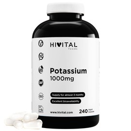 Potassium 1000 mg from salt of potassium citrate. 240 vegan capsules.