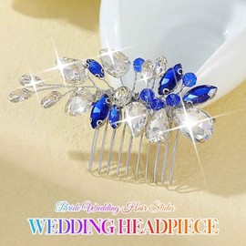 Peineta De Cristal Para Boda, Pinza Para El Cabello Azul Brillante, Accesorios Para El Cabello De Novia Para Mujeres Y Novias (Azul)