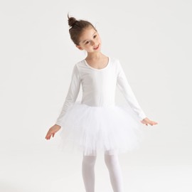 Tutu.kk Kids Girls Ballet Tutu Dress Gymnastics Long Sleeve 4-Layers Tulle Tutu Leotard Black 7-8 Years