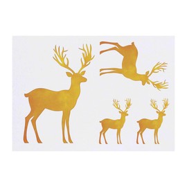 4 x 'Yellow Reindeer Stag Silhouette' Temporary Tattoos - Water Resistant, Skin-Safe, Non-Toxic Transfers, Mixed Sizes (TO00082360)
