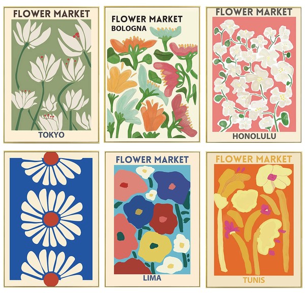 Qpout 6 Pcs Flower Market Poster Matisse Wall Art Prints Esthétique Posters pour Danois Pastel Chambre Décor Salon Chambre Salle De Bains Décor (20x25cm)