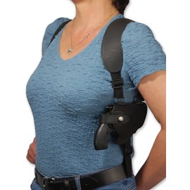 Barsony New Black Leather Cross Harness Shoulder Holster for 2-3" Snub Nose Revolvers