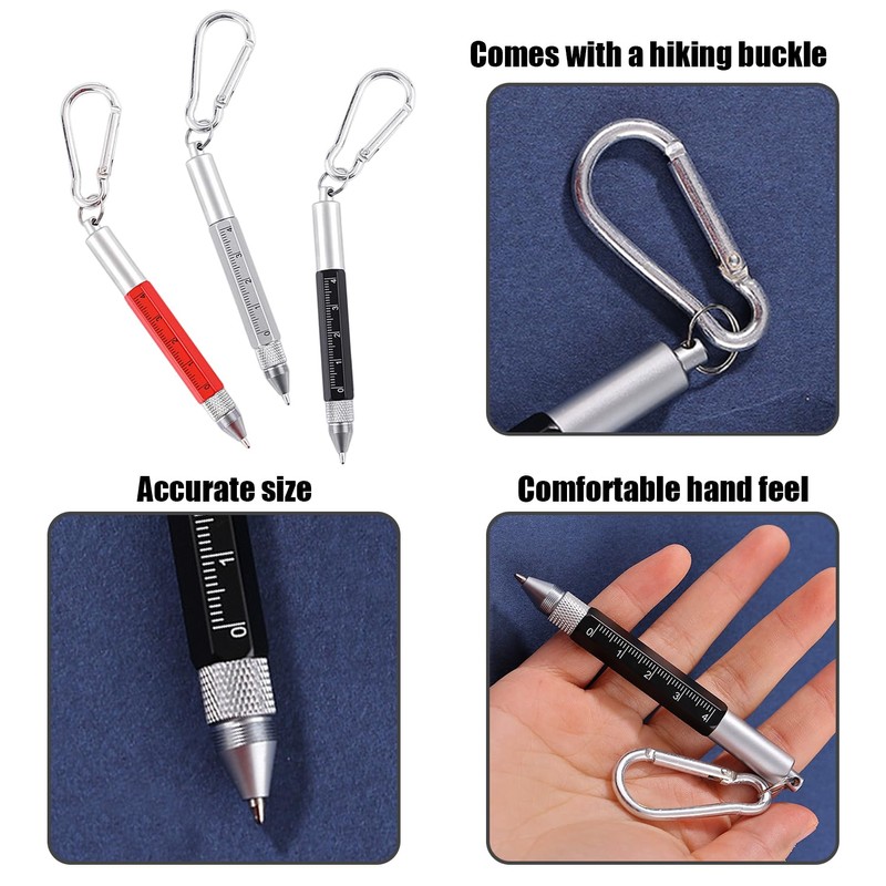 HDGSAFD 3 Multifunction Tool Pens, 2 Carabiner Hooks, Ruler Pen,
