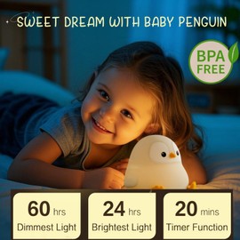 YR YRHH-PET Baby Penguin Night Light, LED Squishy Novelty Penguin Lamp, Food Grade Silicone Dimmable Nightlight, Boy Girls Gray Penguins Light, Rechargeable Light Up Penguins Gifts, Room College Decor