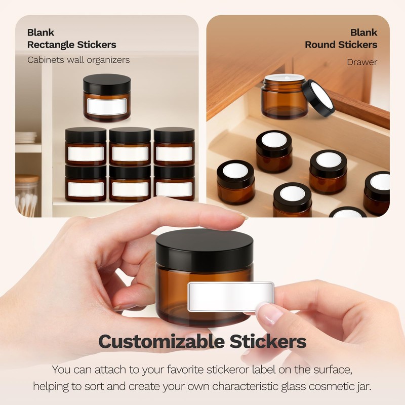 Bumobum 1oz Glass Jars with Lids, 6 Pack Small Amber