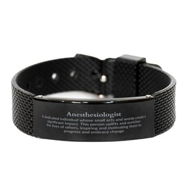Anesthesiologist Engraved Black Shark Mesh Bracelet - Inspiring Confidence, Perfect for Graduation and Christmas Gifts