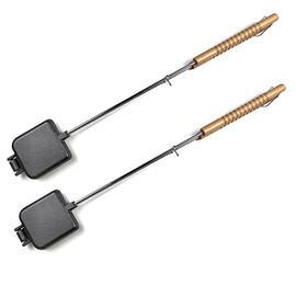 HAWOK Cast Iron Square Pie Iron with Stainless Steel and Wooden Handle set of 2……