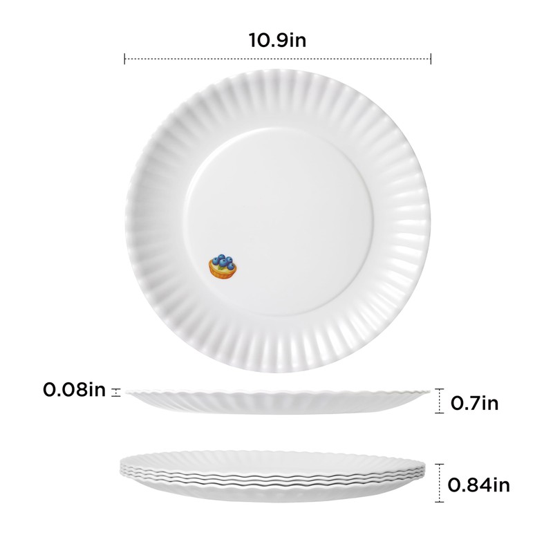 TP Upgraded Sturdy 10.5" Reusable Melamine Paper Plates, Lightweight Round