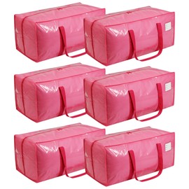 VTSVTS 6 Pack Extra Heavy Duty Large Moving Bags with Comfortable Handle & Strong Zipper,Storage Totes for Space Saving Moving Storage College Supplies Alternative to Moving Box,Pink