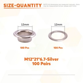 Rustark 100 Sets 1/2" 12mm Thickened Grommets Eyelets with Washers, Silver Metal Eyelet Grommets Kit for Leather, Canvas, Tarp, DIY Craft Projects