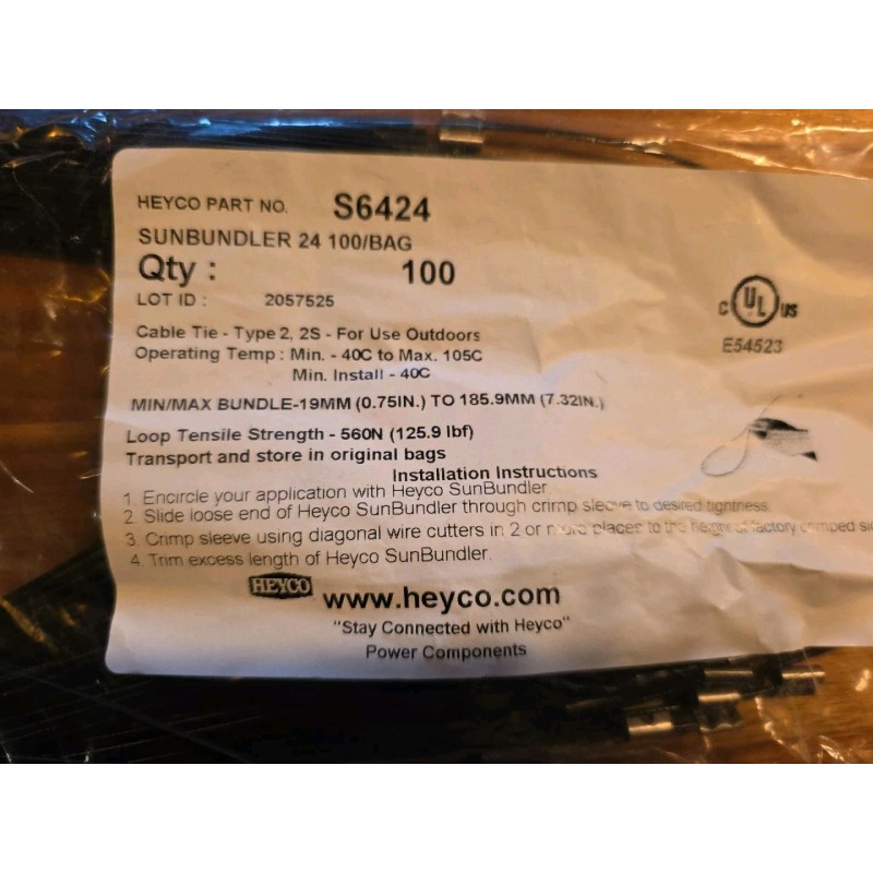 Heyco 100-QTY Heyco Sunbundler S6424 Cable Tie- Type 21 Outdoor