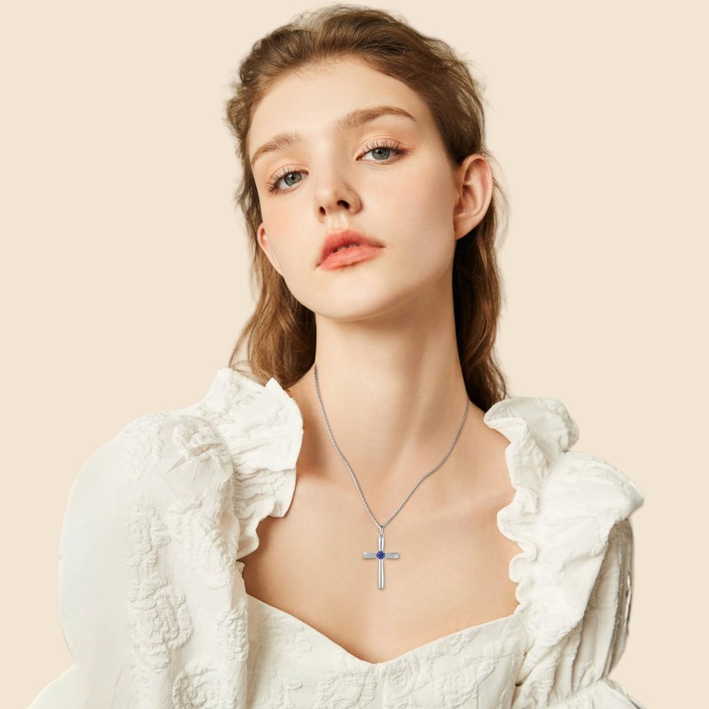 Blaniy Cross Necklace 925 Sterling Silver Tanzanite Necklace December Birthstone