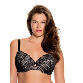 Dorina Celine D17455A Women's Lace Bra with Underwire, Lightly Padded Demi Bra for Large Sizes, Celine-Black (Black V00), 75C