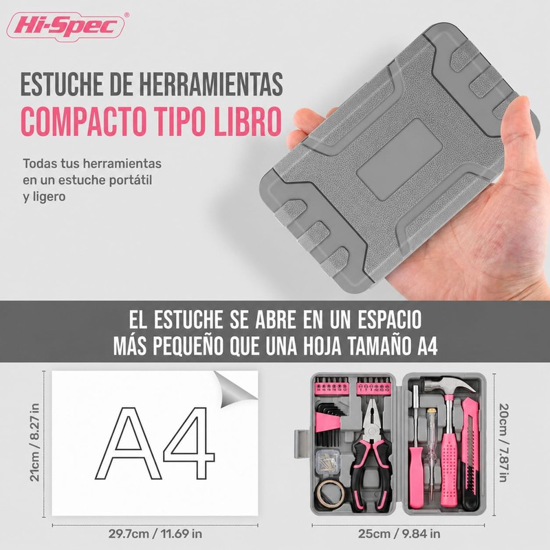 Hi-Spec Juego de Herramientas Rosa Compacto de 25 Piezas para