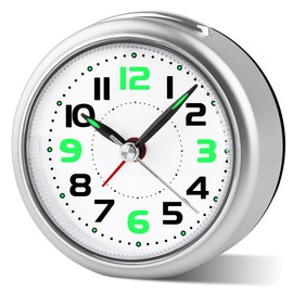 DTKID 3.27'' Analog Alarm Clock, Small Battery Operated Analog Travel Clock Silent No Ticking with Night Light, Snooze, for Bedroom, Bedside, Desk