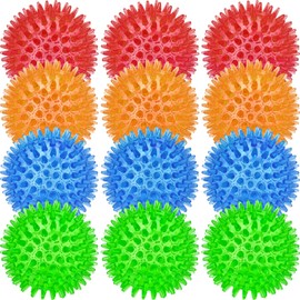 Beieverluck 12 Pack 3.5 Inch Squeaky Dog Toy Balls Spikey Dog Balls Large Dog Chew Toys for Medium Large and Small Dogs for Aggressive Chewers,4 Colors