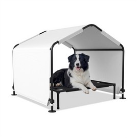 Dog Shade Shelter, Outdoor Dog Tent with Elevated Dog Bed Textilene for Large Medium Dogs Waterproof & Anti-UV Awing Breathable Pet Canopy Tent Indoor Pet House for Small Animals Livestock (White)