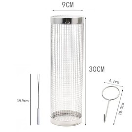 Stainless Steel Cylindrical BBQ Basket Reusable Round Grill Net, Perfect for Camping and Outdoor BBQ (30cm)