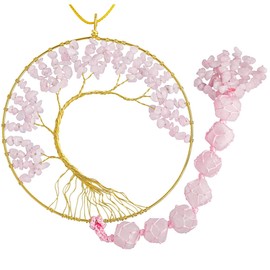 mookaitedecor Tree of Life Healing Crystals Stone Wall Holder for Home Textiles, Wire Wrapped Home/Office Ornament 60 cm, Rose Quartz