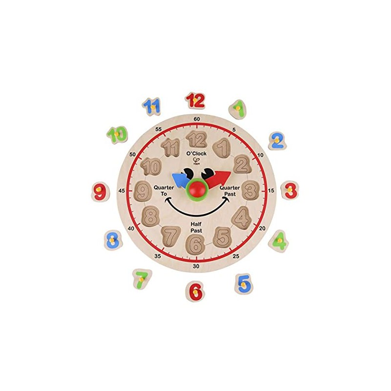Hape Wooden Colorful Happy Clock Knob Puzzle| Clock Time Learning