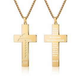 Yifnny Football Cross Necklace for Men, Stainless Steel Bible Verse Religious Faith Christian Scriptures Pendant Cross Chain First Communion Baptism Sports Jewelry Gifts (Joshua 1:9, Gold)