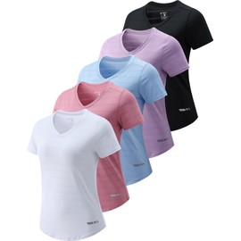5 Pack: Women's Dry Fit Short Sleeve T Shirts, Athletic Workout Tee Tops for Gym Yoga Running (Set 14, X-Large)