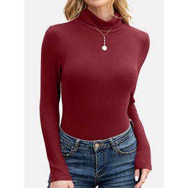 GKBK Women's Turtleneck Sweaters Fitted Long Sleeve Ribbed Shirts Lightweight Thermal Underwear Warm Layering Tops Fall Outfits 2025 Trendy Wine Red
