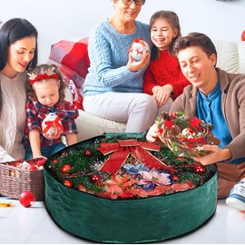 ProPik Christmas Wreath Storage Bag 36" - Garland Holiday Container with Tear Resistant Material - Featuring Heavy Duty Handles and Transparent Card Slot - 36” X 8” (Green)