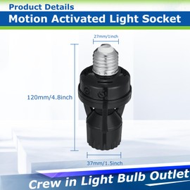 Hortsun 3 Pcs Motion Sensor Light Socket Smart Screw in Light Bulb Outlet Compatible with E26/e27 Automatic on Off Night Light Control for Basement Basement Porch Storage Room, Black