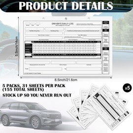 Affrolling 5 Pack Loose Leaf Format Driver Daily Log Book 8.5" x 5.5" Log Books with Detailed Driver Vehicle Inspection Report Simplified Recap for Truck, 2-Ply Carbonless