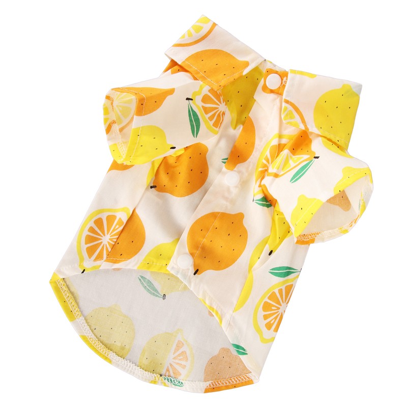 Dog Summer Shirts Lemon Print Breathable Cool Hawaiian Dog Shirts