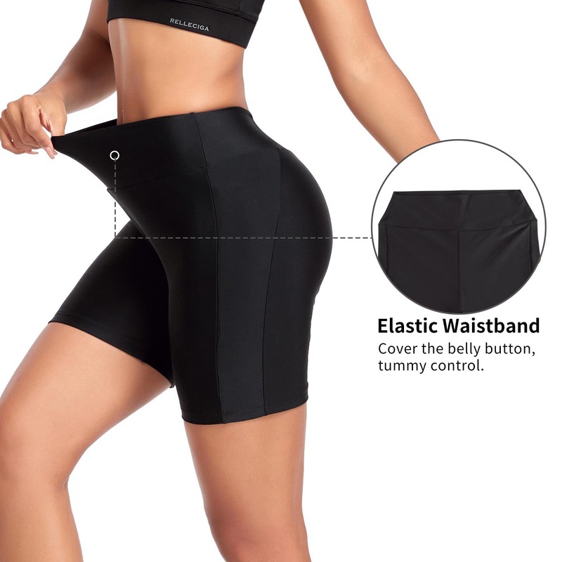 RELLECIGA Women's Black Swim Shorts Quick Dry Swim Shorts High