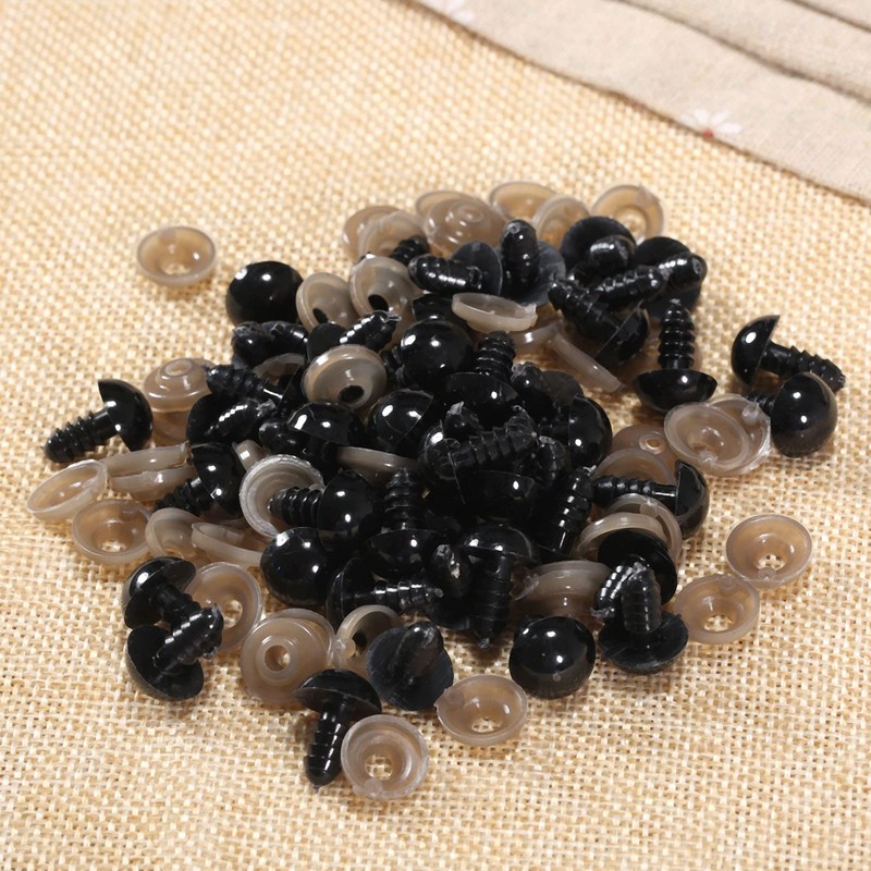 dophee 100Pcs Black Plastic Safety Eyes with Washers, Craft Eyes,