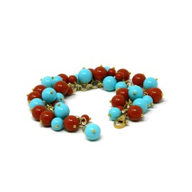 Charm-Armband Kugeln aus Türkispaste und Sardegna roter Korallenpaste