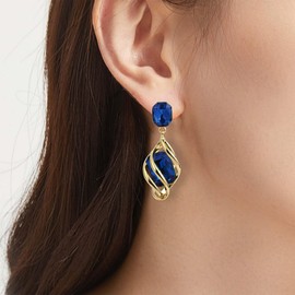 Inilbran Boho Sapphire Crystal Earrings Blue Sapphire Drop Earrings Vintage Sapphire Gemstone Earrings Geometric Crystal Sapphire Earrings Jewelry for Women and Girlsv